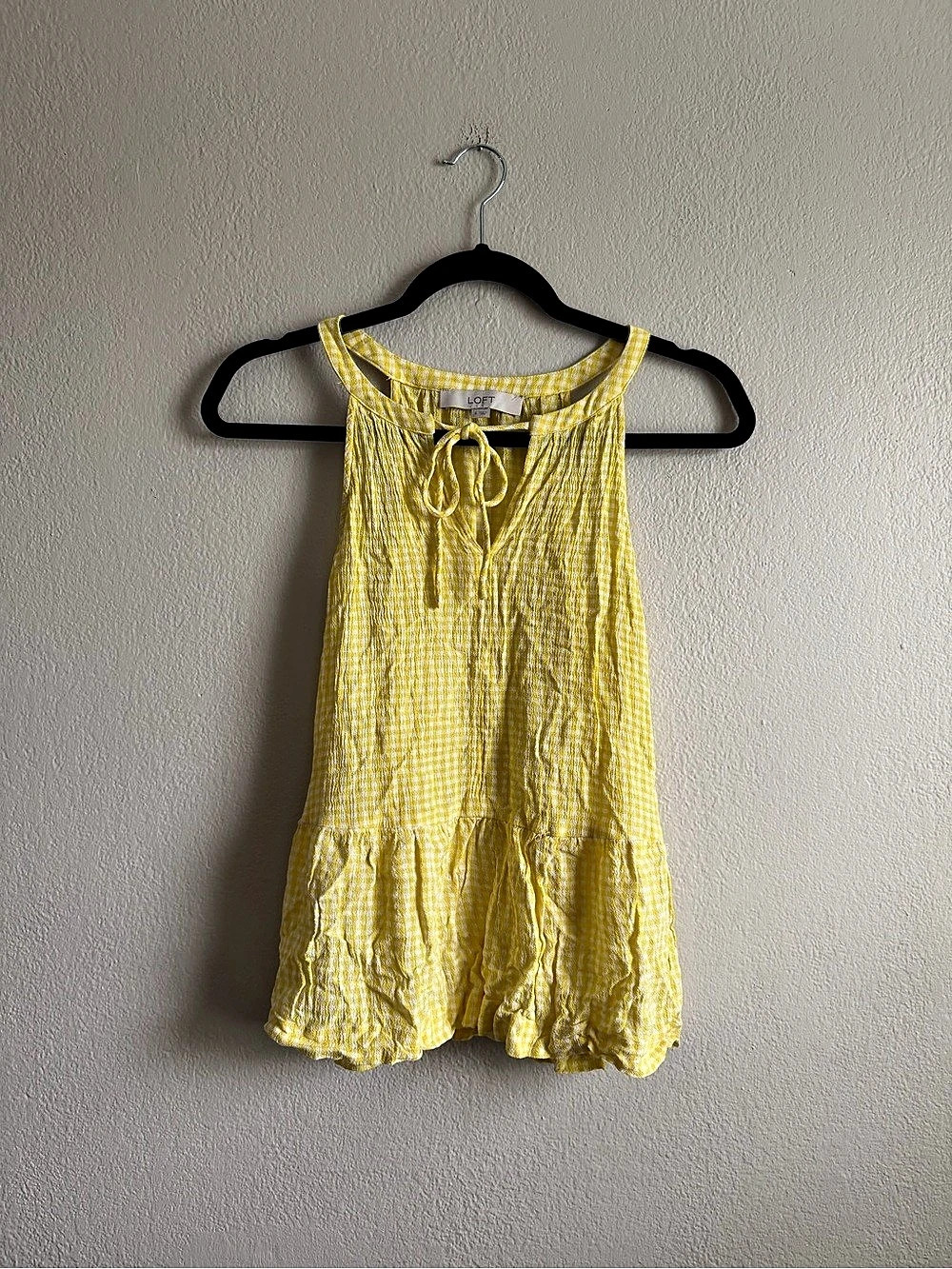 LOFT Gingham Mini Dress in Yellow & White Size Small Like New